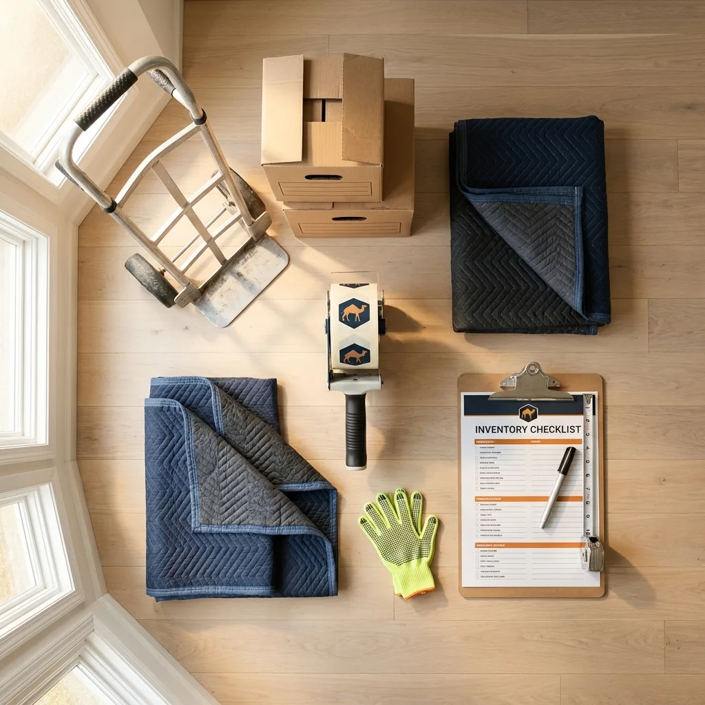Professional moving supplies and packing materials layout for Beachwood residential relocations